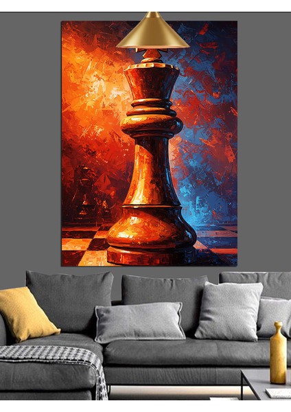 Satranç Tahtası Şah Figürü Dekoratif Kanvas - Mdf Ahşap Tablo