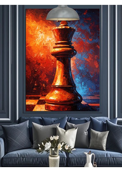 Satranç Tahtası Şah Figürü Dekoratif Kanvas - Mdf Ahşap Tablo fiyatları