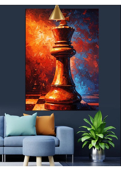 Satranç Tahtası Şah Figürü Dekoratif Kanvas - Mdf Ahşap Tablo fırsatları