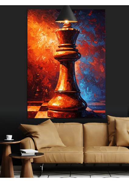 Satranç Tahtası Şah Figürü Dekoratif Kanvas - Mdf Ahşap Tablo indirimleri