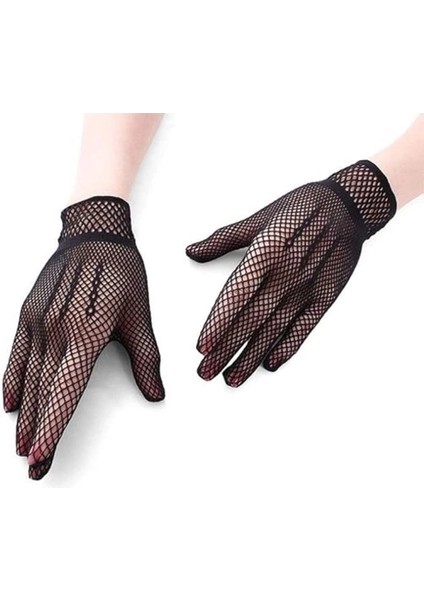 Siyah Renk Likralı File Eldiven Parmaklı Örgü Eldiven Yetişkin Boy indirimleri