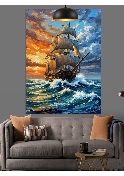 Yelkenli Gemi Deniz Seyahati Dekoratif Kanvas - Mdf Ahşap Tablo