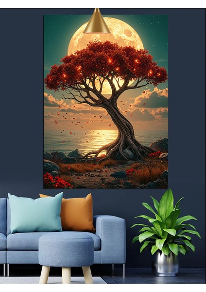 Güneş Altında Kırmızı Ağaç Dekoratif Kanvas - Mdf Ahşap Tablo fiyatları