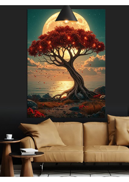Güneş Altında Kırmızı Ağaç Dekoratif Kanvas - Mdf Ahşap Tablo modelleri