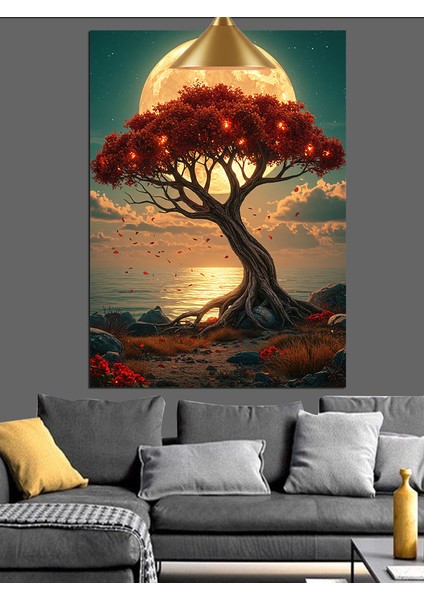 Güneş Altında Kırmızı Ağaç Dekoratif Kanvas - Mdf Ahşap Tablo fırsatları
