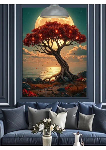 Güneş Altında Kırmızı Ağaç Dekoratif Kanvas - Mdf Ahşap Tablo indirimleri