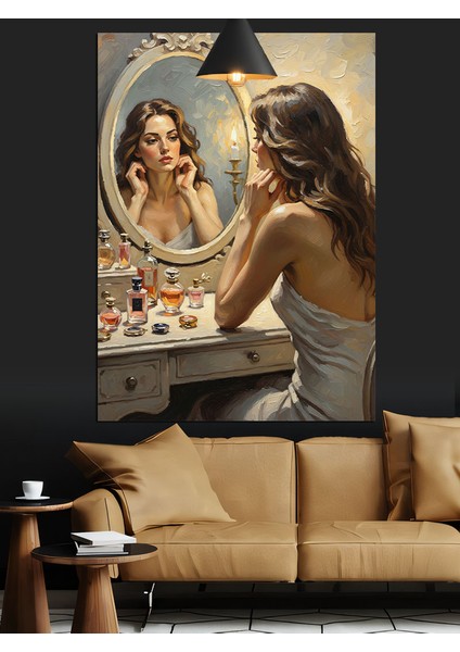 Aynada Kendine Bakan Kadın Dekoratif Kanvas - Mdf Ahşap Tablo modelleri