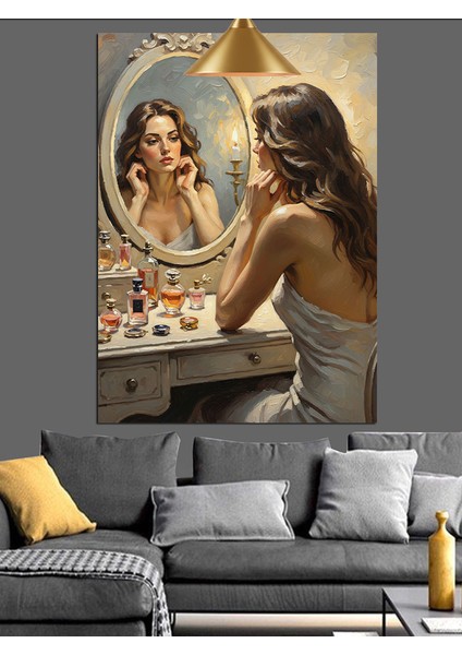 Aynada Kendine Bakan Kadın Dekoratif Kanvas - Mdf Ahşap Tablo fırsatları