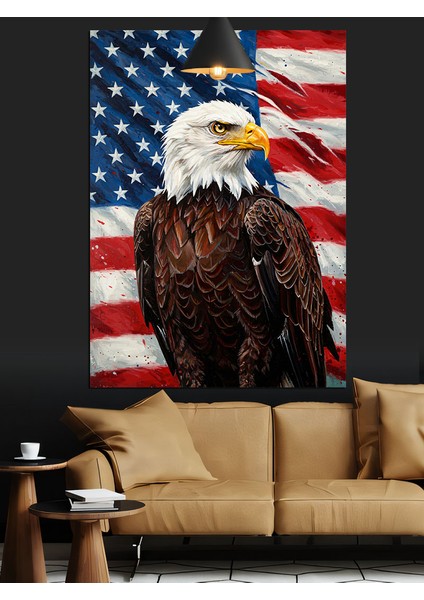 Amerikan Kartalı Bayrak Sanatı Dekoratif Kanvas - Mdf Ahşap Tablo