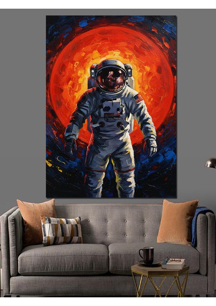 Kırmızı Ay Astronot Sanatı Dekoratif Kanvas - Mdf Ahşap Tablo