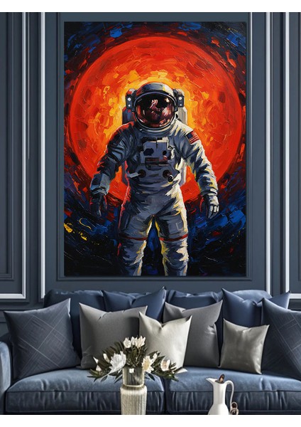 Kırmızı Ay Astronot Sanatı Dekoratif Kanvas - Mdf Ahşap Tablo modelleri