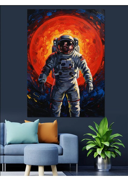 Kırmızı Ay Astronot Sanatı Dekoratif Kanvas - Mdf Ahşap Tablo fırsatları