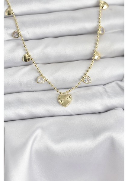 Bfs Pirinç Gold Renk Kalp Model Kadın Kolye