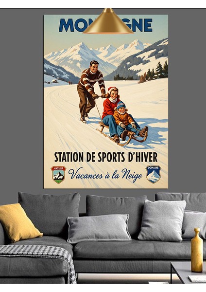 Montagne Vintage Kayak Posteri Dekoratif Kanvas - Mdf Ahşap Tablo fırsatları