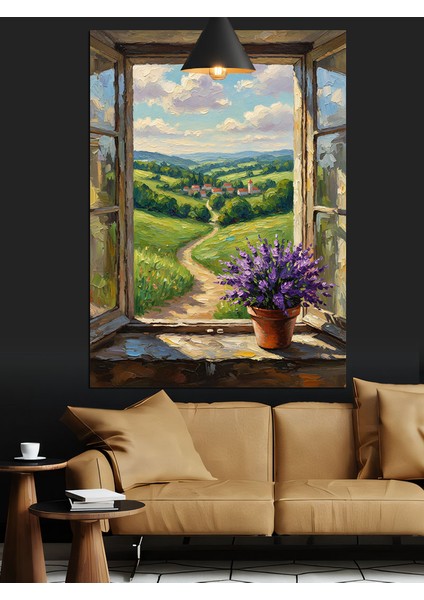 Yeşil Çayırlıkta Patika Yolu Pencereden Dekoratif Kanvas - Mdf Ahşap Tablo fiyatları