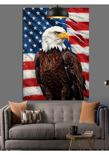Amerikan Kartalı Bayrak Sanatı Dekoratif Kanvas - Mdf Ahşap Tablo fırsatları