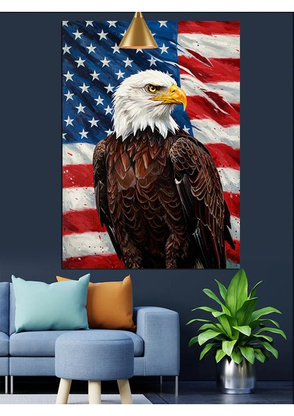 Amerikan Kartalı Bayrak Sanatı Dekoratif Kanvas - Mdf Ahşap Tablo indirimleri
