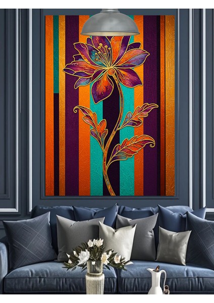 Renkli Tek Çiçek Soyut Sanat Dekoratif Kanvas - Mdf Ahşap Tablo