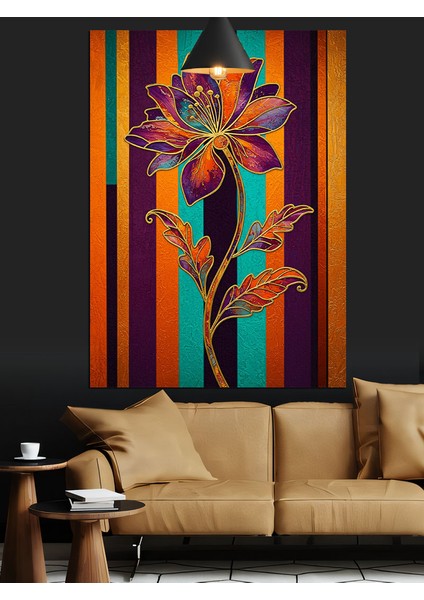 Renkli Tek Çiçek Soyut Sanat Dekoratif Kanvas - Mdf Ahşap Tablo fırsatları