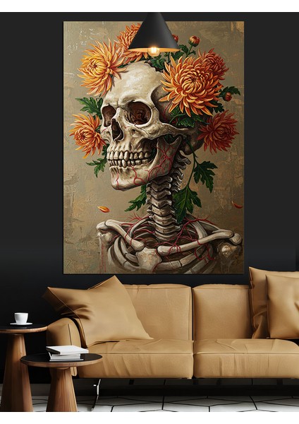 Çiçekli Kuru Kafa Resmi Dekoratif Kanvas - Mdf Ahşap Tablo fiyatları