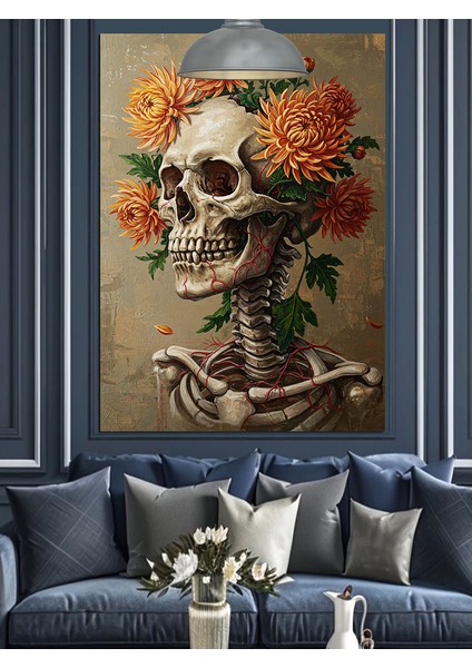 Çiçekli Kuru Kafa Resmi Dekoratif Kanvas - Mdf Ahşap Tablo fırsatları