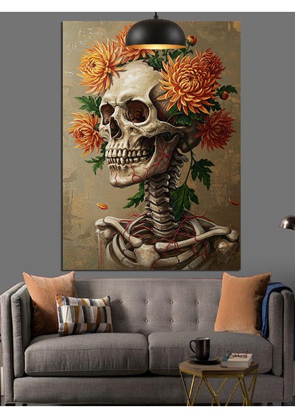 Çiçekli Kuru Kafa Resmi Dekoratif Kanvas - Mdf Ahşap Tablo indirimleri