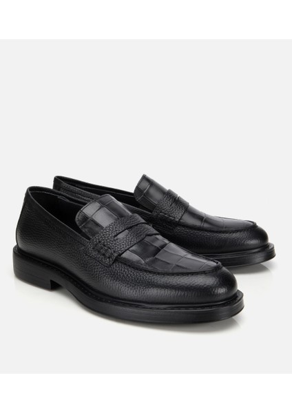 02AYH315320A100 ERKEK Deri Siyah Kroko Detaylı Klasik Loafer fiyatları