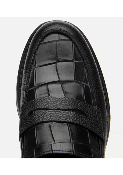 02AYH315320A100 ERKEK Deri Siyah Kroko Detaylı Klasik Loafer indirimleri