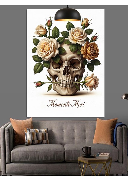 Çiçekli Kuru Kafa Romantik Dekoratif Kanvas - Mdf Ahşap Tablo