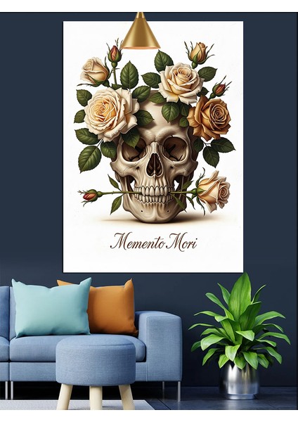 Çiçekli Kuru Kafa Romantik Dekoratif Kanvas - Mdf Ahşap Tablo fiyatları