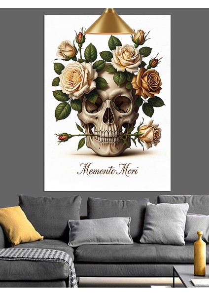 Çiçekli Kuru Kafa Romantik Dekoratif Kanvas - Mdf Ahşap Tablo fırsatları