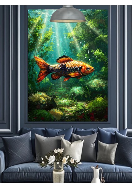 Güneş Işığında Yüzen Balık Dekoratif Kanvas - Mdf Ahşap Tablo