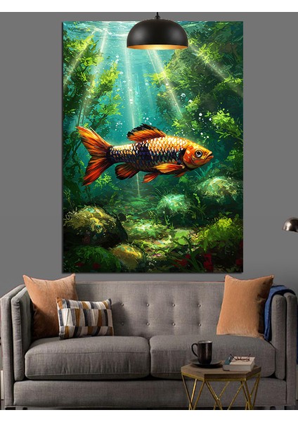 Güneş Işığında Yüzen Balık Dekoratif Kanvas - Mdf Ahşap Tablo fiyatları