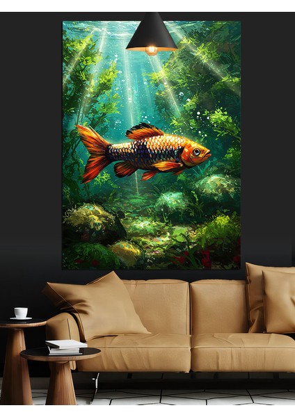 Güneş Işığında Yüzen Balık Dekoratif Kanvas - Mdf Ahşap Tablo fırsatları