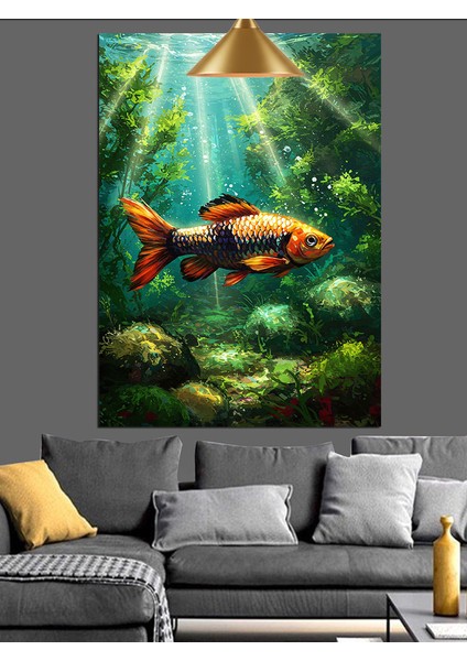 Güneş Işığında Yüzen Balık Dekoratif Kanvas - Mdf Ahşap Tablo indirimleri