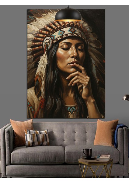 Kızılderili Kadın Başlık Portresi Dekoratif Kanvas - Mdf Ahşap Tablo fırsatları