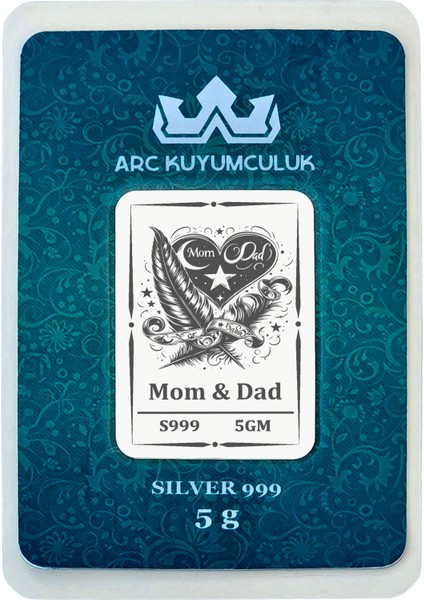 999 Ayar Gümüş ile Tasarlanmış Anne ve Baba Temalı Hediyeye Özel 5 Gram Gümüş Külçesi-748