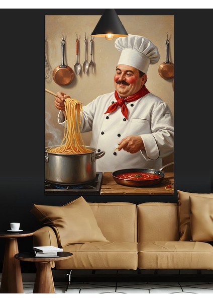 Şef Aşçı Spagetti Yapıyor Dekoratif Kanvas - Mdf Ahşap Tablo fiyatları