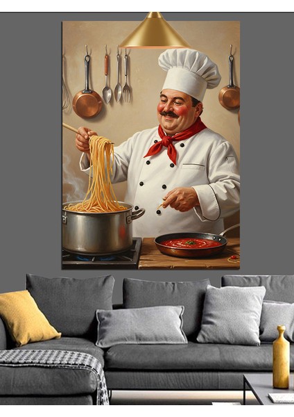 Şef Aşçı Spagetti Yapıyor Dekoratif Kanvas - Mdf Ahşap Tablo modelleri
