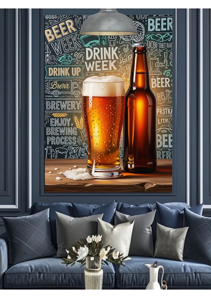 Soğuk Bira Şişesi Bardağı Reklam Afişi Dekoratif Kanvas - Mdf Ahşap Tablo