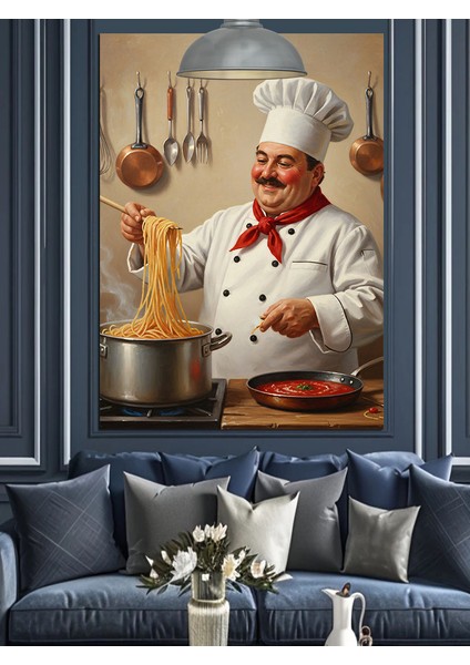 Şef Aşçı Spagetti Yapıyor Dekoratif Kanvas - Mdf Ahşap Tablo fırsatları