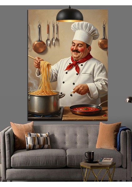 Şef Aşçı Spagetti Yapıyor Dekoratif Kanvas - Mdf Ahşap Tablo indirimleri
