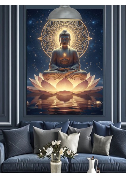 Parlak Lotus Meditasyon Yapan Budha Figürü Dekoratif Kanvas - Mdf Ahşap Tablo fiyatları
