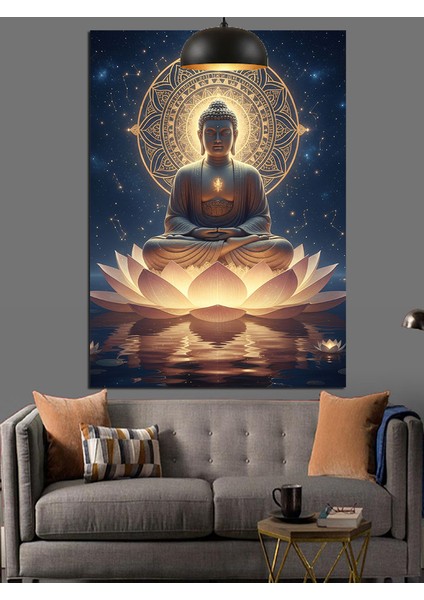 Parlak Lotus Meditasyon Yapan Budha Figürü Dekoratif Kanvas - Mdf Ahşap Tablo modelleri