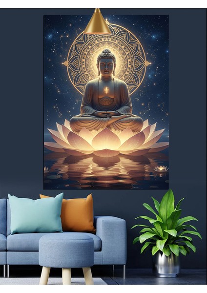 Parlak Lotus Meditasyon Yapan Budha Figürü Dekoratif Kanvas - Mdf Ahşap Tablo fırsatları