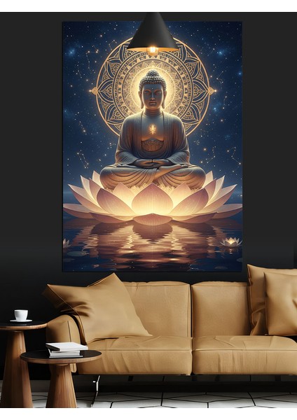 Parlak Lotus Meditasyon Yapan Budha Figürü Dekoratif Kanvas - Mdf Ahşap Tablo indirimleri