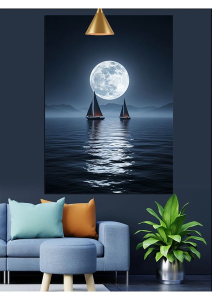 Dolunaylı Denizde Yansıma Dekoratif Kanvas - Mdf Ahşap Tablo fiyatları
