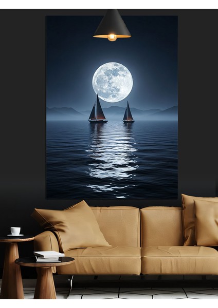 Dolunaylı Denizde Yansıma Dekoratif Kanvas - Mdf Ahşap Tablo modelleri