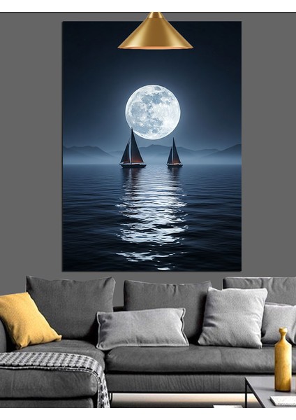 Dolunaylı Denizde Yansıma Dekoratif Kanvas - Mdf Ahşap Tablo fırsatları