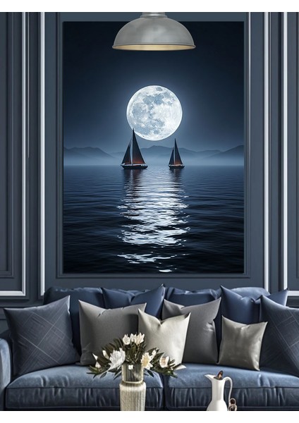 Dolunaylı Denizde Yansıma Dekoratif Kanvas - Mdf Ahşap Tablo indirimleri